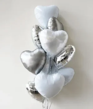 Amina | Ten Heart shaped White Foil balloons