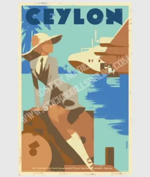 Ceylon (Azure) - Koggala Lake, via the Clipper Trans Ocean Service Australia - Ceylon - Britain,1950s | FRAMED | A1