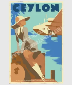 Ceylon (Azure) - Koggala Lake, via the Clipper Trans Ocean Service Australia - Ceylon - Britain,1950S | Unframed | A3