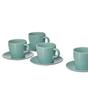 FÄRGKLAR Cup with saucer matt light turquoise Set of 4 | Imported