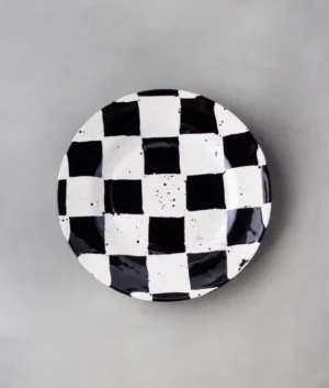 Hand Painted Black Check Dinner Set of 6 | 6 Dinner Plates and 6 Side Plates |12 Piece Set