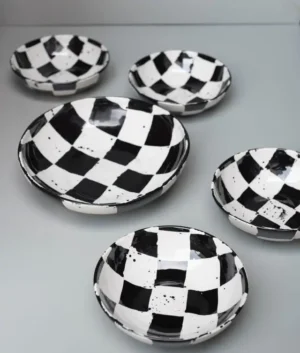 Hand Painted Black Check Serveware Set