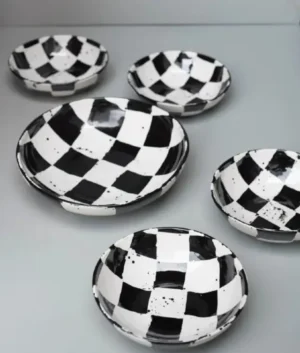 Hand Painted Black Check Serveware Set