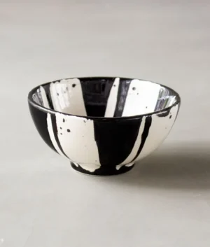 Hand Painted Black Double Stripe Bowl Set of 6