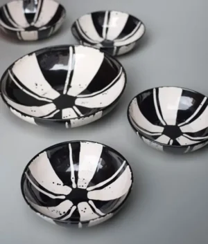 Hand Painted Black Double Stripe Serveware Set