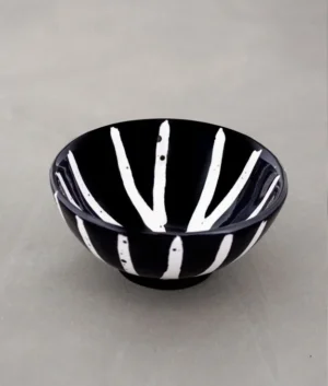 Hand Painted Black Multi Stripe Bowl Set of 6