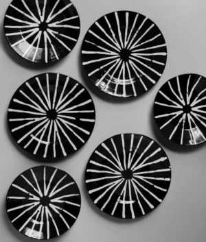 Hand Painted Black Multi Stripe Dinner Set of 6 | 12 Piece Set