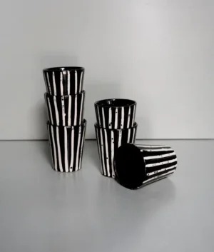 Hand Painted Black Multi Stripe Glasses Set of 6