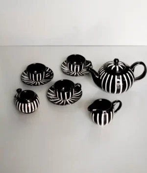 Hand Painted Black Multi Stripe Tea Set | 15 Piece Set