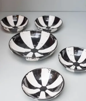 Hand Painted Black Stripe Serveware Set