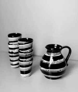 Hand Painted Black Swirl Jug and Glasses Set of 6