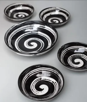 Hand Painted Black Swirl Serveware Set