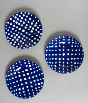 Hand Painted Blue with White Polka Dot Dinner plate Set of 6