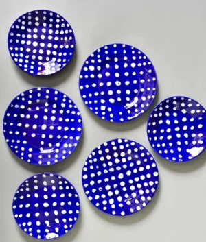 Hand Painted Blue with White Polka Dot Dinner Set of 6 | 12 Piece Set