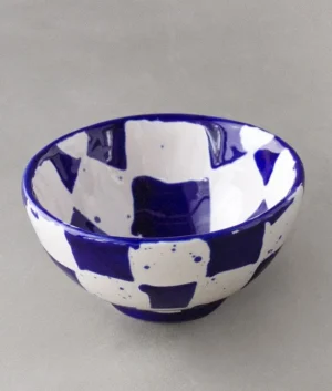 Hand Painted Navy Blue Check Bowl Set of 6