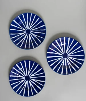 Hand Painted Navy Blue Multi Stripe Dinner plate Set of 6