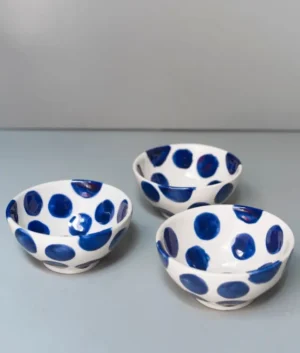 Hand Painted Navy Blue Polka Dot Bowl Set of 6