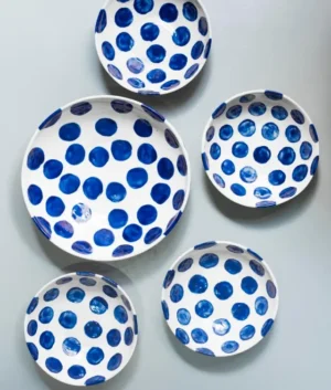 Hand Painted Navy Blue Polka Dot Serveware Set