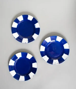 Hand Painted Navy Blue Stripe Edge Dinner plate Set of 6