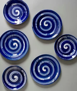 Hand Painted Navy Blue Swirl Dinner Set of 6 | 12 Piece Set