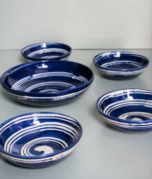 Hand Painted Navy Blue Swirl Serveware Set