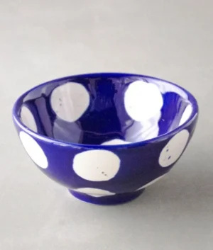 Hand Painted White Over sized Polka Dot Bowl Set of 6