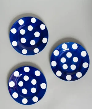 Hand Painted White Oversize Polka Dot Dinner Plate Set of 6