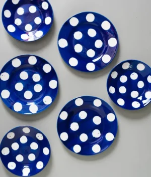 Hand Painted White Oversize Polka Dot Dinner Set of 6 | 12 Piece Set