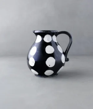 Hand Painted White Oversize Polka Dot Jug and Matching Glasses Set of 6