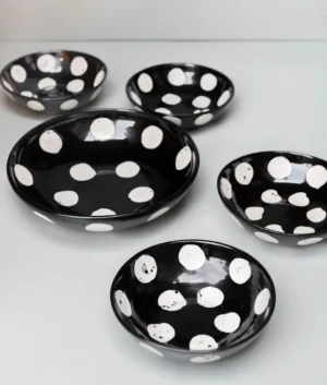 Hand Painted White Oversize Polka Dot Serveware Set