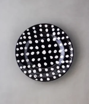 Hand Painted White Polka Dot Dinner Plate Set of 6