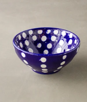 Hand Painted White Polka Dot on Blue Bowl Set of 6