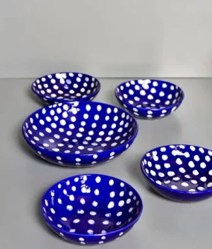 Hand Painted White Polka Dot on Blue Serveware Set