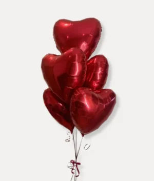 Ivy | Five Red Heart Shaped Helium Balloons