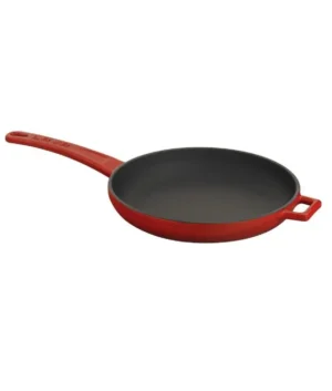 Lava Cast Iron Round Fry Pan with Metal Handle | Red