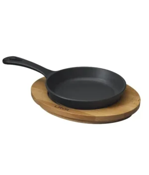 Lava Cast Iron Round Skillet With Wooden Underliner | 16cm