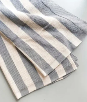 Loop Knit White and Grey Stripe Throw