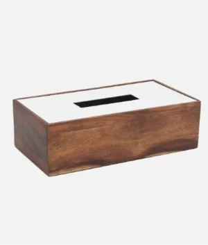 Mina Rectangular White Wood Tissue Box