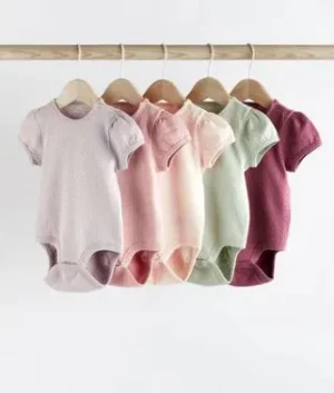 NEXT Multi Pastel Pointelle Puff Sleeve Bodysuits 3 to6 Months | 5 Pack