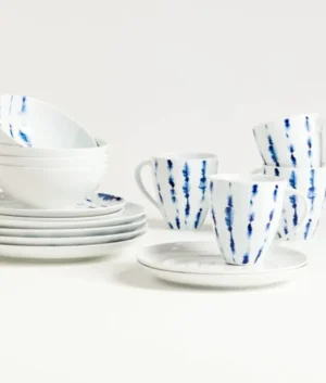 Omri 16 Piece Blue and White Dinnerware Set | Imported