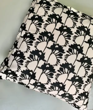 Oversized Black and White Dragon Flower Print Floor Cushion