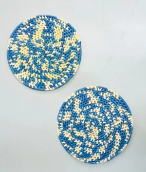 Palmyrah Azure Blue and Beige Placemats Set of 6