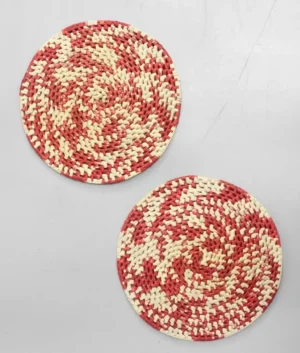 Palmyrah Crimson Red and Beige Placemats Set of 6