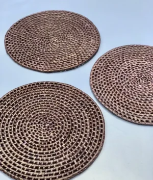 Palmyrah Mahogany Brown Round Placemats Set of Six