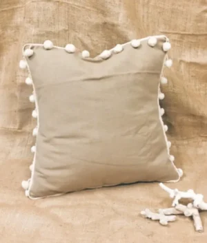 Pom pom Cushion cover | Beige & White