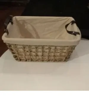 Reed Basket with Leather Handles and inner cover