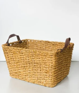 Reed Laundry Basket with Leather Handles