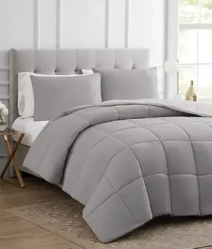 Solid 3 Piece Reversible Comforter Set in Grey | Imported