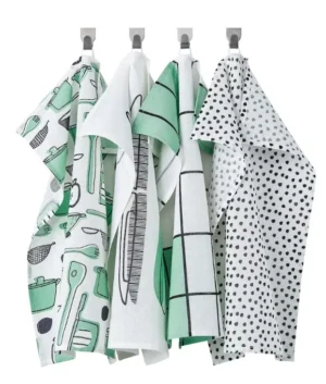 Tea towel Patterned White and Green | 4 Pieces