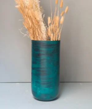 Teal Brass Cylinder Vase